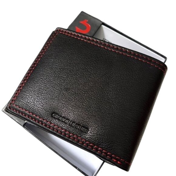 True Religion  Wallet NEW Bowman Leather Black Red RFID - Picture 5 of 7